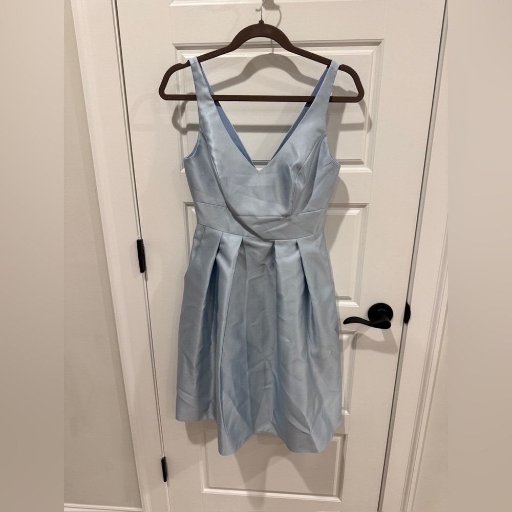 ALFRED SUNG Light Blue Satin Mini Dress
